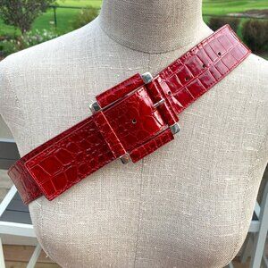 Chinese Laundry Faux Vegan Leather Croc Embossed Wide Statement Belt